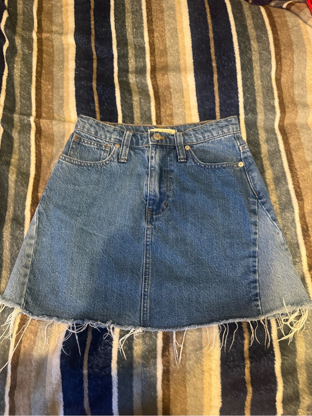 Madewell two-tone Denim Mini Skirt with Frayed Hem